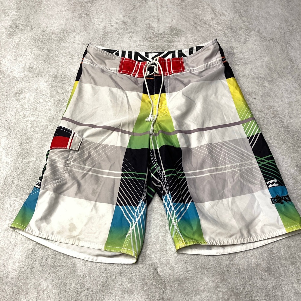 Y2K Vintage Billabong Board Shorts Swim Surf Trunks 10" Plaid Multi-color Men 28